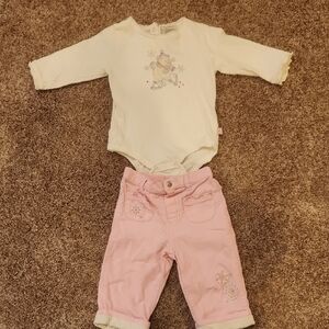 Cute Cream and Pink 2 Piece Baby Outfit, Size 6-9 Months